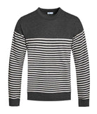 Grey striped sweater for men featuring a classic crew neck and comfortable fit for casual wear