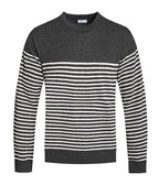 Grey striped sweater for men featuring a classic crew neck and comfortable fit for casual wear