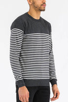 Grey striped sweater for men featuring a comfortable fit and stylish design for casual wear