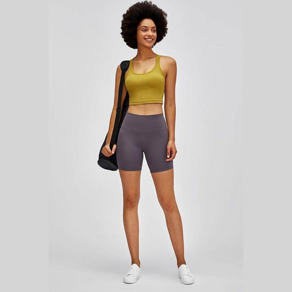 Trendsi women's gym shorts with high waist in gray, perfect for workouts and active wear