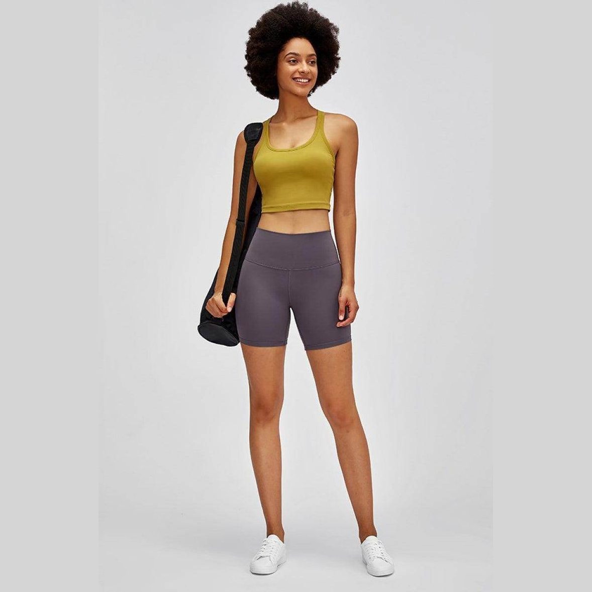Trendsi women's gym shorts with high waist in gray, perfect for workouts and active wear