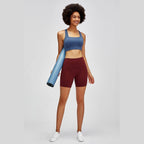 Trendsi women's gym shorts with high waist in burgundy, perfect for workouts and activewear.