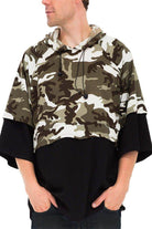 Men's half camo olive sweatshirt with hood and stylish black hem for casual wear