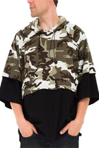 Men's half camo olive sweatshirt with hood and stylish black hem for casual wear