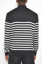 Men's half zip pullover shirt in black with white stripes for a stylish look