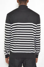 Men's half zip pullover shirt in black with white stripes for a stylish look