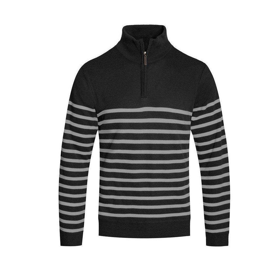 VacationGrabs Mens Half Zip Pullover Shirt in Black with Gray Stripes for Casual Comfort