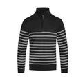 VacationGrabs Mens Half Zip Pullover Shirt in Black with Gray Stripes for Casual Comfort