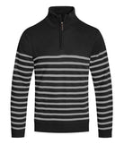 VacationGrabs Mens Half Zip Pullover Shirt in Black with Gray Stripes for Casual Comfort