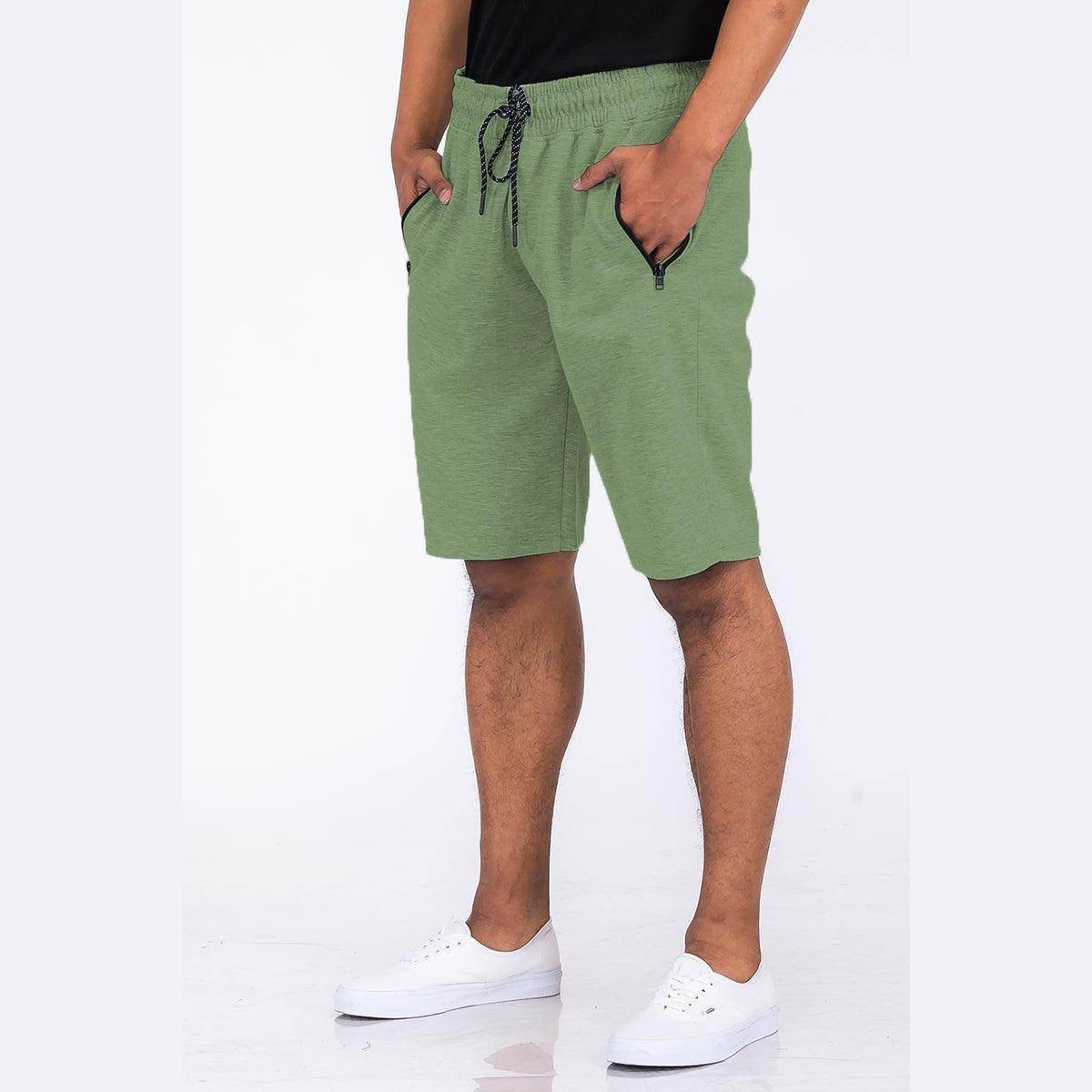 Heathered mens shorts from VacationGrabs in green with side pockets and adjustable drawstring