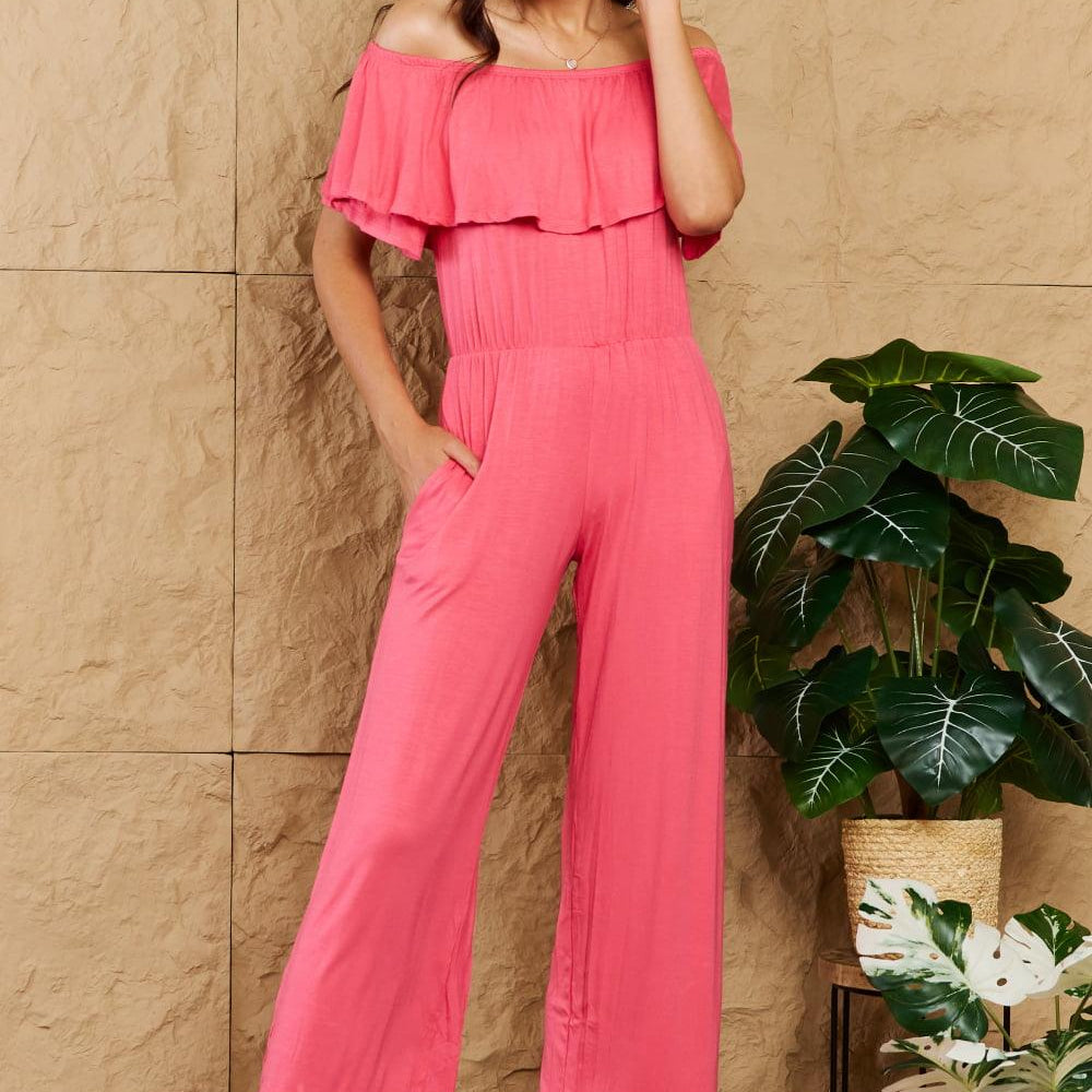 Women's Jumpsuits & Rompers Heimish My Favorite Full Size Off-Shoulder Jumpsuit With Pockets