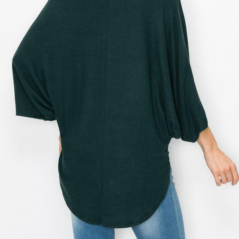 Women's Shirts High And Low Round Neck Tunic Top - Green