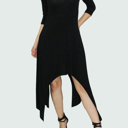 Women's Dresses High Low Side Tail Solid Dress Black