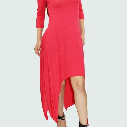 Women's Dresses High Low Side Tail Solid Dress Coral