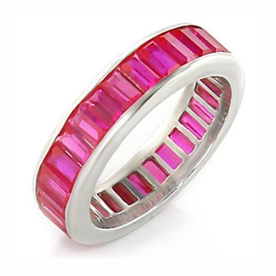 High polished 925 silver ring featuring a vibrant pink baguette stone design for elegant style