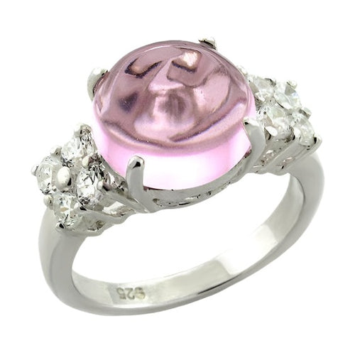 Stunning high polished 925 silver ring featuring a pink gemstone and sparkling side stones