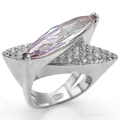 Stunning high polished 925 sterling silver women's ring with a marquise cut stone and sparkling accents