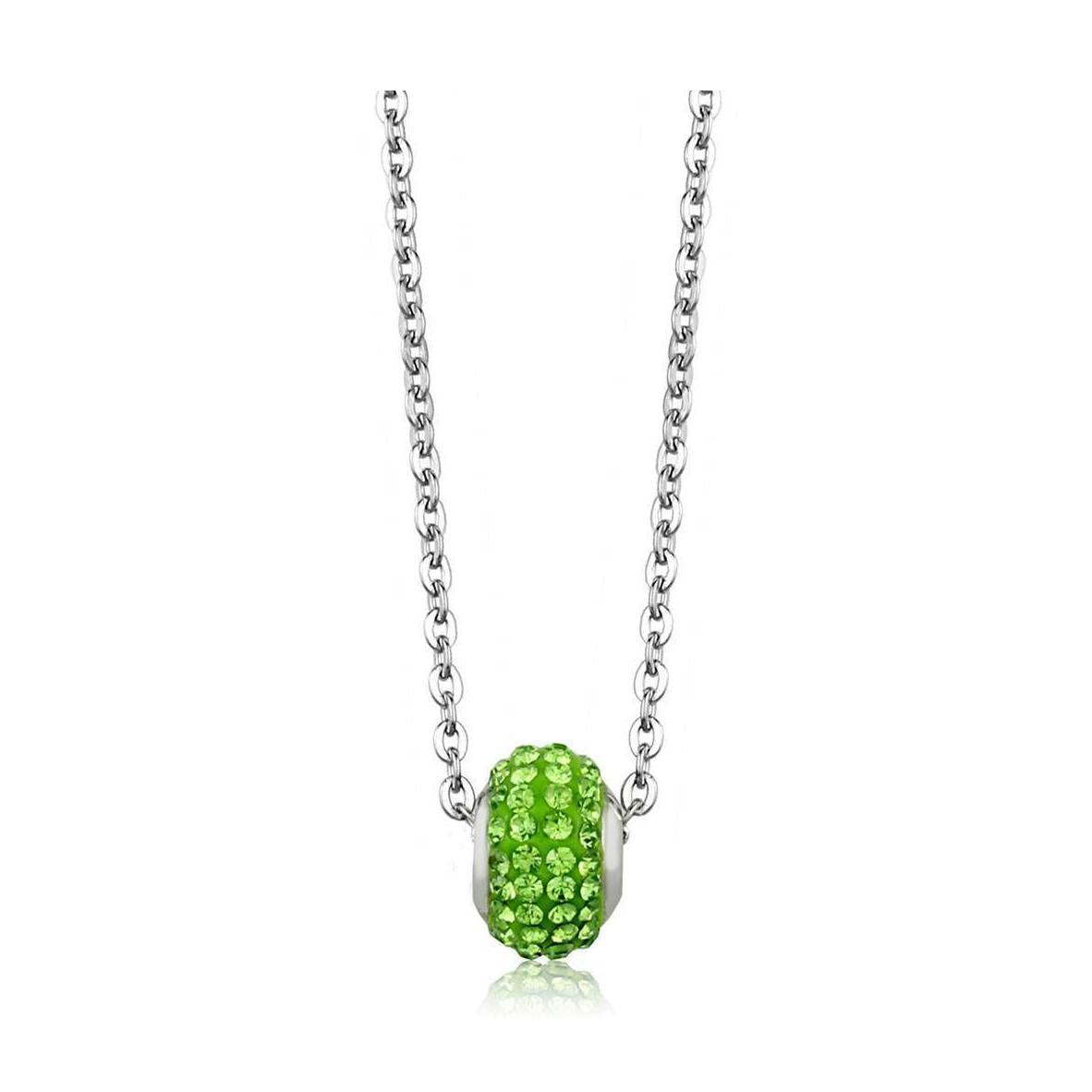 High polished crystal charm necklace with a vibrant green crystal pendant on a silver chain