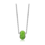 High polished crystal charm necklace with a vibrant green crystal pendant on a silver chain
