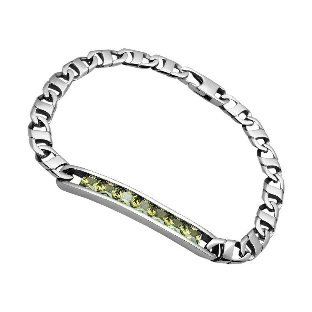 High polished men's bracelet featuring a sleek design with sparkling gemstones