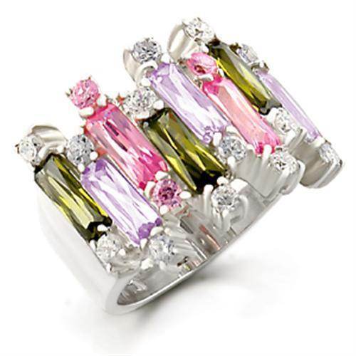 High polished multicolor gemstone ring featuring vibrant rectangular and round stones in a stylish design