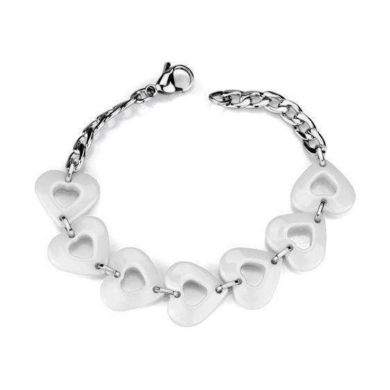 High polished silver bracelet for women with heart-shaped charms linked together