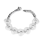 High polished silver bracelet for women with heart-shaped charms linked together