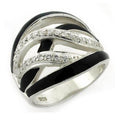 High polished sterling silver ring with black enamel and sparkling clear stones for a stylish look