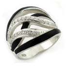 High polished sterling silver ring with black enamel and sparkling clear stones for a stylish look