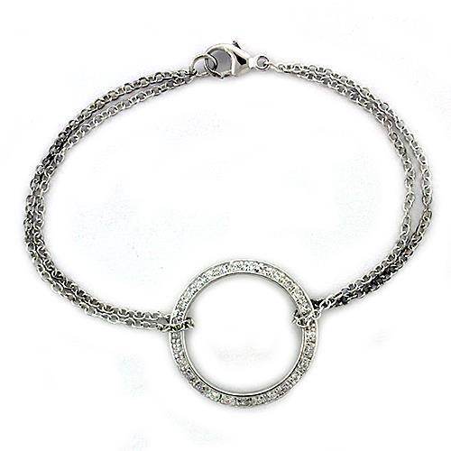 Stylish high polished women's bracelet with a sparkling circular centerpiece in silver tone