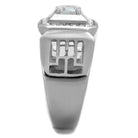 Hollow out mens jewelry ring with a crystal centerpiece and sleek silver design