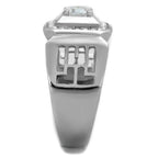 Hollow out mens jewelry ring with a crystal centerpiece and sleek silver design