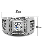 Silver hollow out mens jewelry ring featuring a central gemstone surrounded by decorative stones