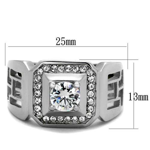 Silver hollow out mens jewelry ring featuring a central gemstone surrounded by decorative stones