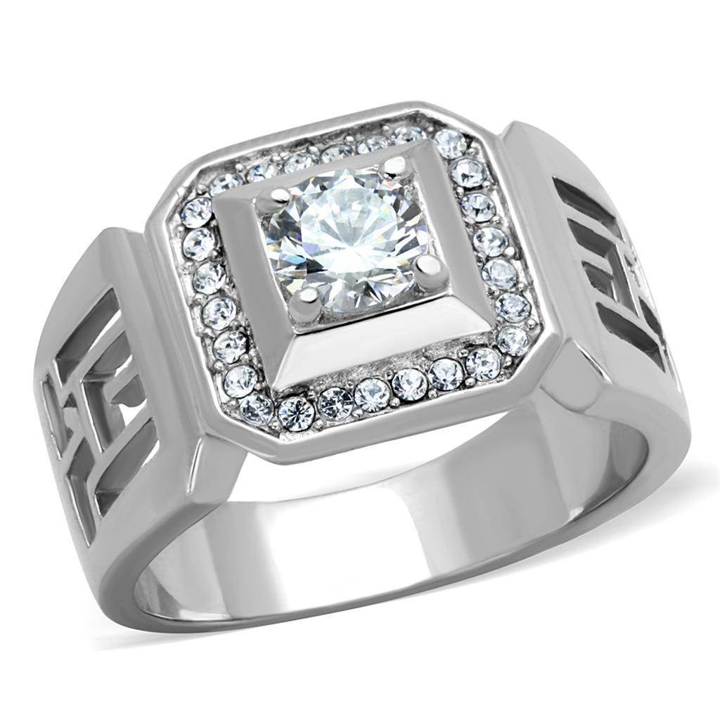 Hollow out mens jewelry ring with a central stone and decorative details for a stylish look