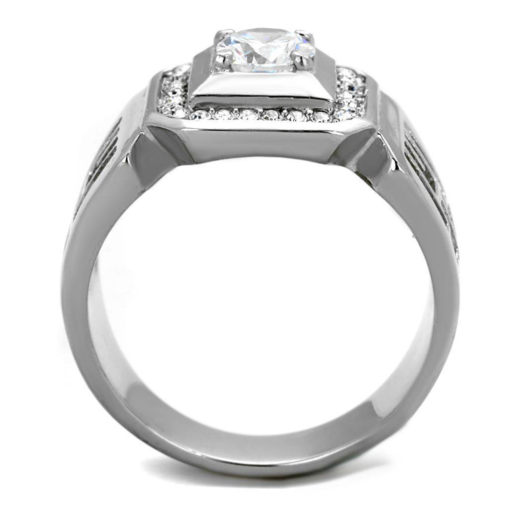 Stylish hollow out mens jewelry ring featuring a central gemstone and intricate design