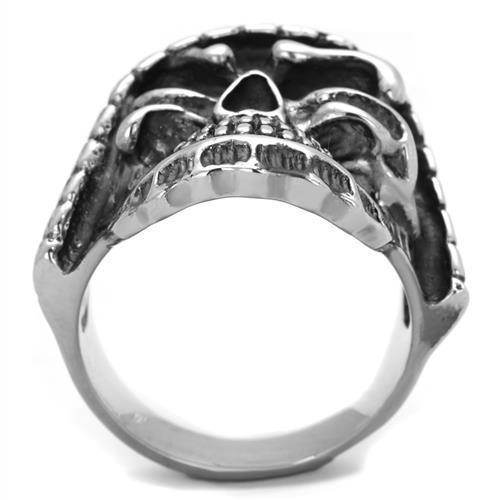 Hooded skull ring for men featuring detailed design and polished silver finish