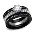 Ion plated black engagement ring featuring a sparkling center stone and glittering band design