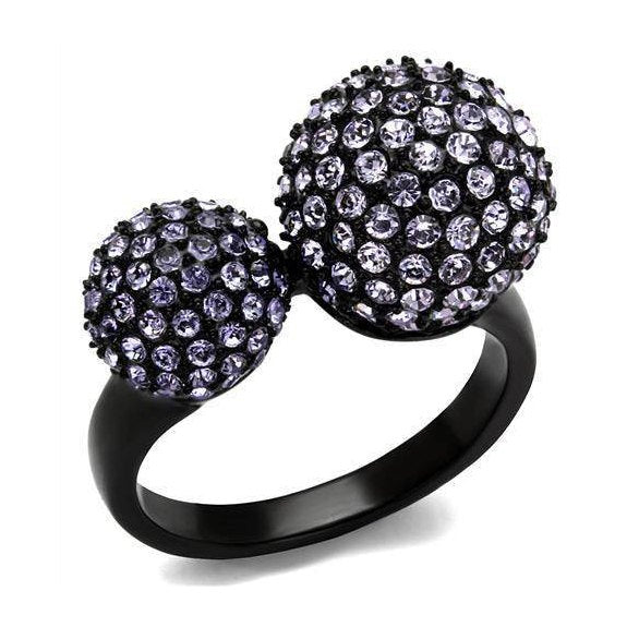 Ion plated black fashion ring with purple crystals for a stunning accessory