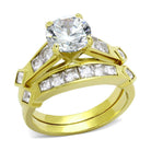 Elegant ion plated gold ring for women featuring a large center stone and radiant accents