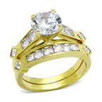 Elegant ion plated gold ring for women featuring a large center stone and radiant accents