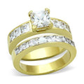 Beautiful ion plated gold wedding ring for women featuring a sparkling center stone and accent diamonds