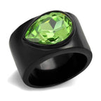 VacationGrabs ion plated statement ring featuring a large green gem in a sleek black band