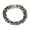 Stylish IP rose gold fashion bracelet with chunky black and gold chains for trendy looks