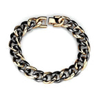 Stylish IP rose gold fashion bracelet with chunky black and gold chains for trendy looks