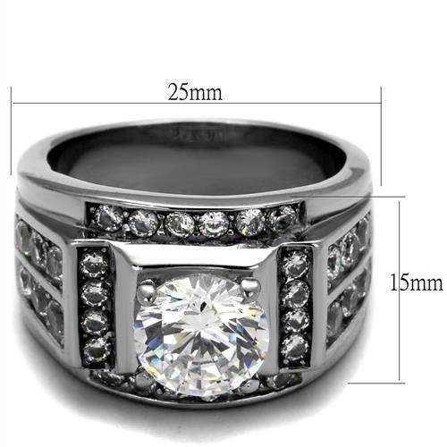 Elegant jewelled stainless steel ring with a large center stone and sparkling accents