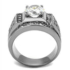 Stylish jewelled stainless steel ring for men featuring a large center stone and intricate detailing