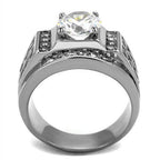 Stylish jewelled stainless steel ring for men featuring a large center stone and intricate detailing