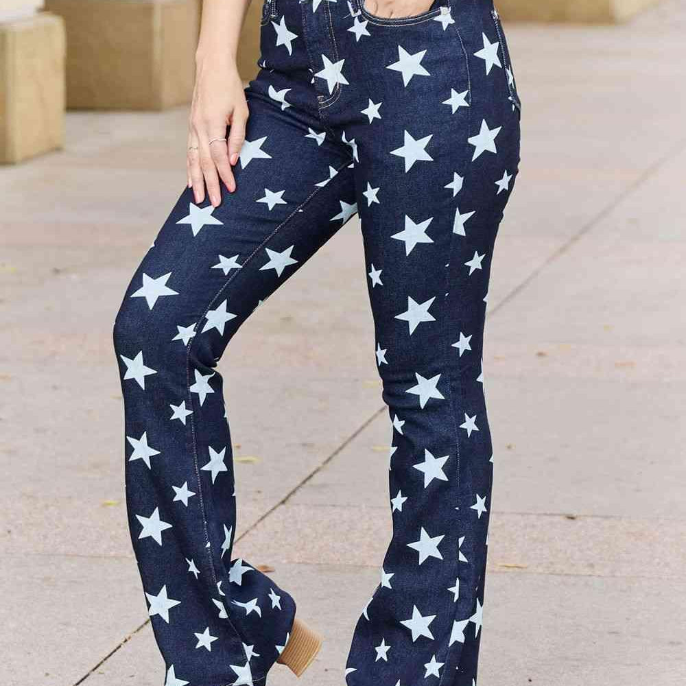 Women's Jeans Judy Blue Janelle Full Size High Waist Star Print Flare Jeans