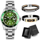 Ananke Men's Watch with Green Dial and Silver Bracelet plus Bracelet Gift Set for any occasion
